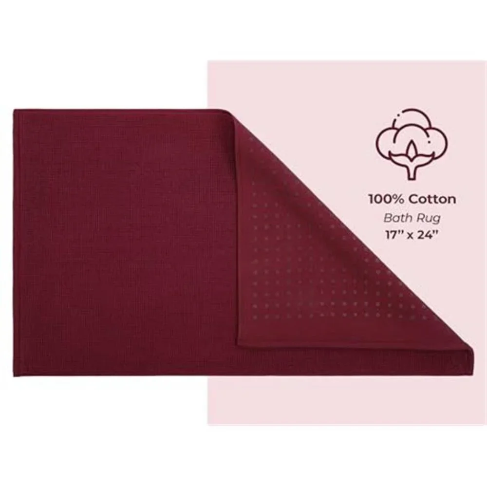 Burgundy Red Cotton Bath Rug 17x24 Non Slip Washable Shaggy Bathroom Mat